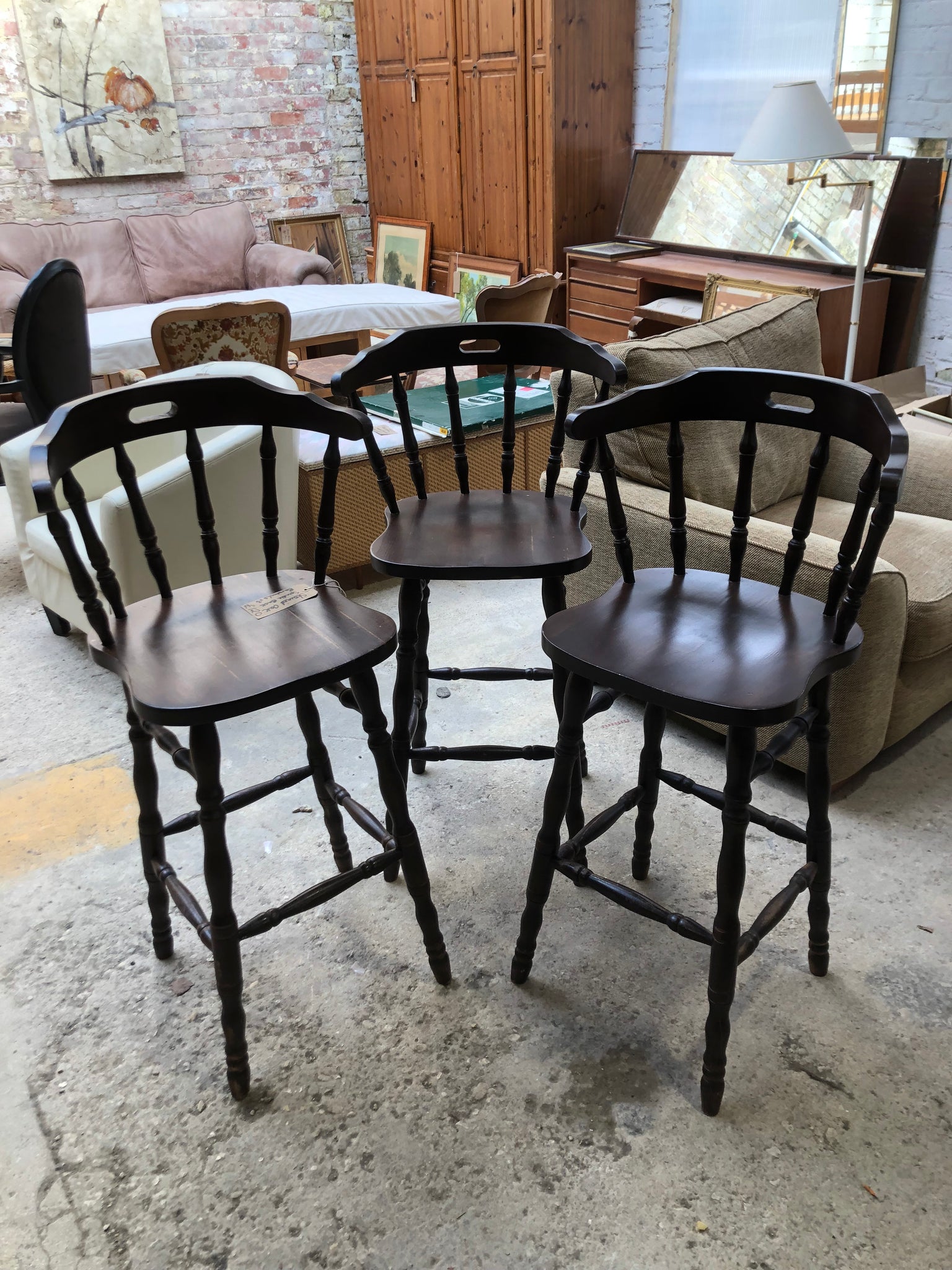 Stained Oak Spindleback Barstools
