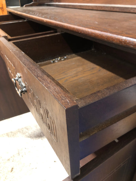 Large Dark Oak Veneer Welsh Dresser