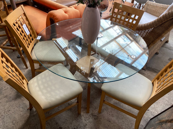 Round Glass Dining Table & 4 Chairs