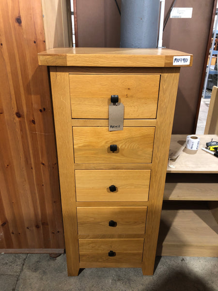 Oak Tallboy Slim Chest of 5 Drawers
