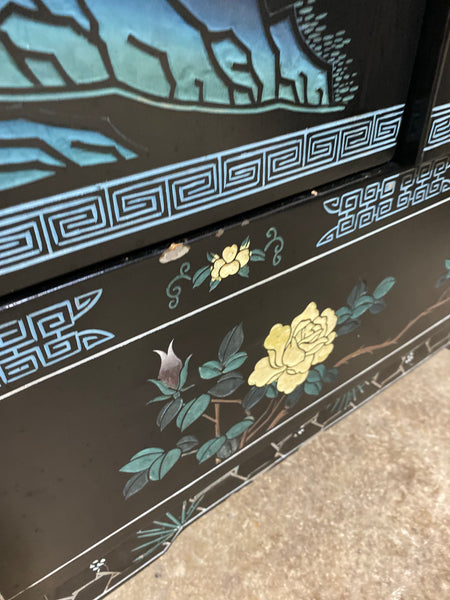 Chinese Mother of Pearl Black Lacquer Medicine Cabinet