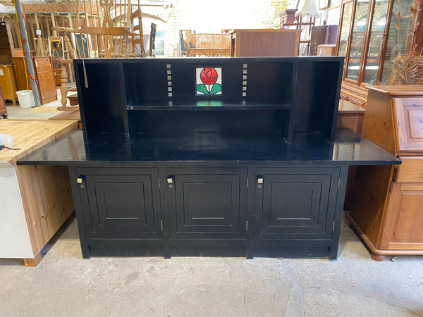 Custom Made Black Sideboard with Stained Glass