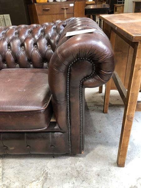Brown Leather Chesterfield Style Sofa-bed