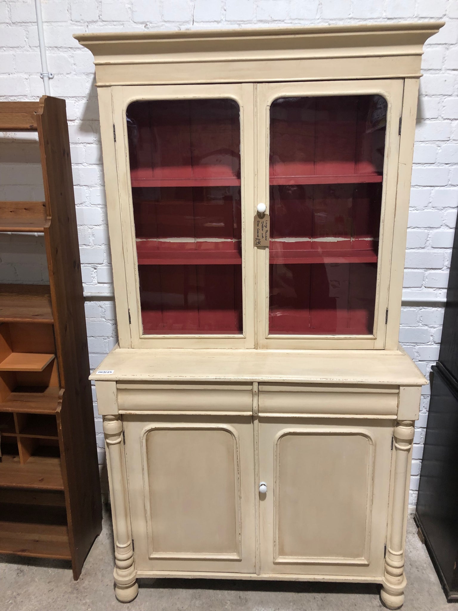 Large Painted Dresser with Glass Cabinet