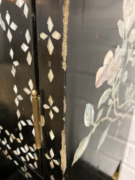 Chinese Mother of Pearl Black Lacquer Medicine Cabinet