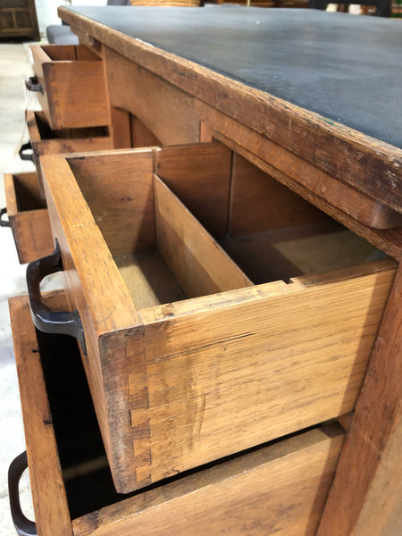 Vintage Oak Pedestal Teachers Desk