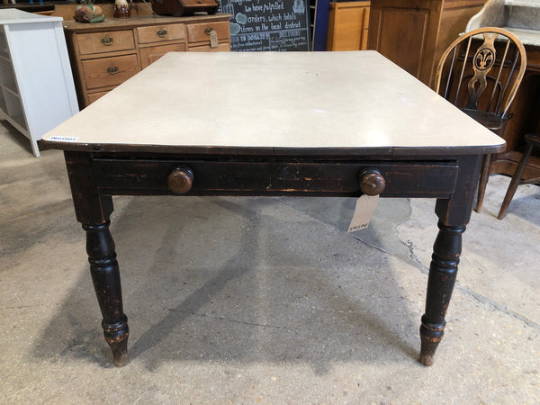 Dark Stained Pine Farmhouse Table with Formica Top