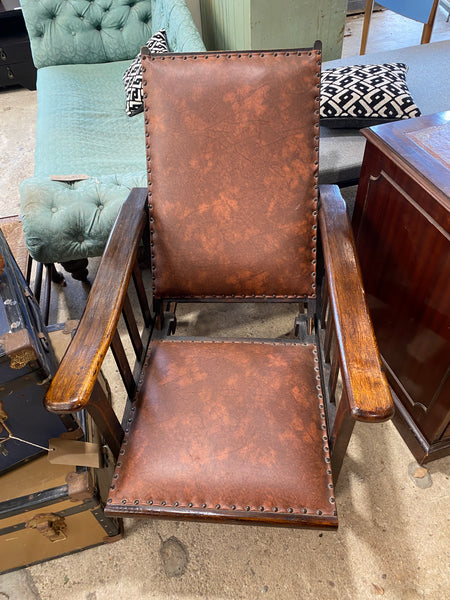 Oak and Leather Antique Recliner