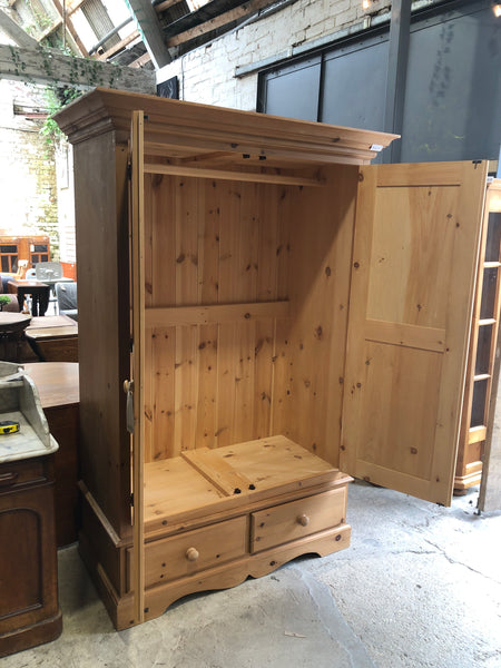 Rustic Pine Four Part Double Wardrobe with Storage Drawer