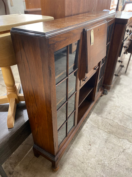 Oak Display Bookcase with Writing Desk