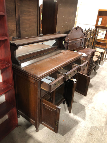 GHC - Dark Wood Antique Sideboard with Mirror