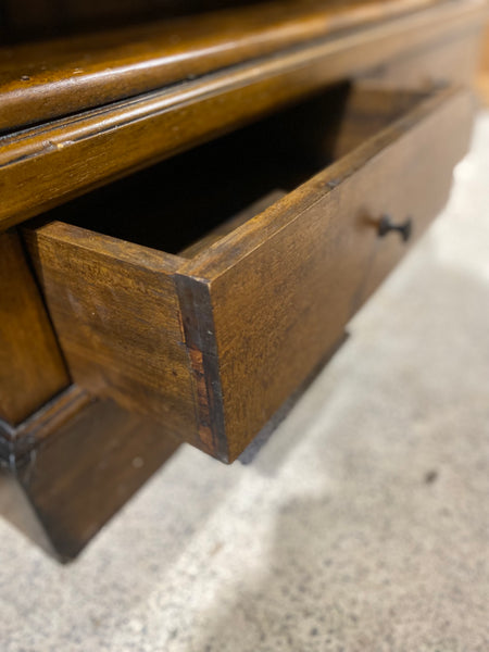 Tall Heavy Duty Carved Top Bookcase with Two Drawers