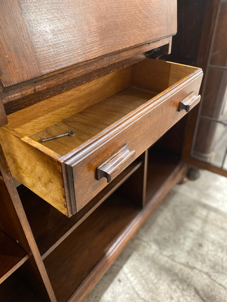 Oak Display Bookcase with Writing Desk