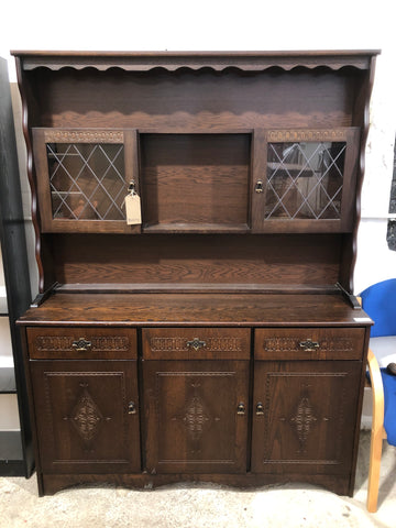 Large Dark Oak Veneer Welsh Dresser