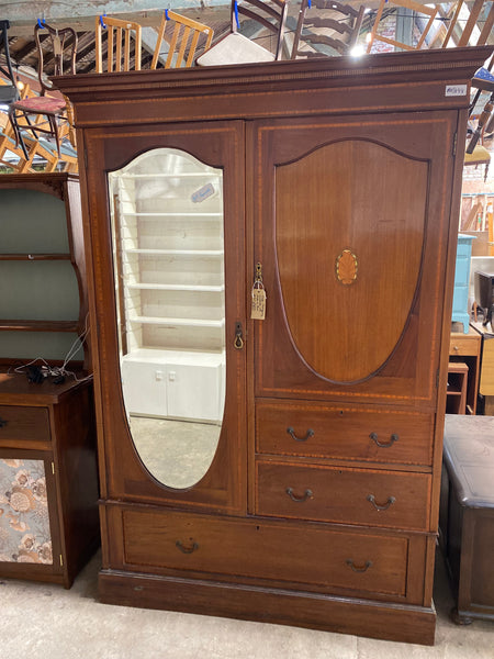 Large Mahogany Wardrobe with Mother of Pearl Detail
