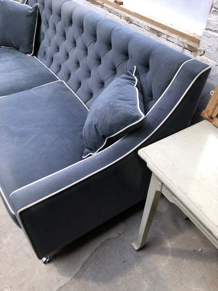 Blue Buttonback Faux Suede 3 Seater Sofa