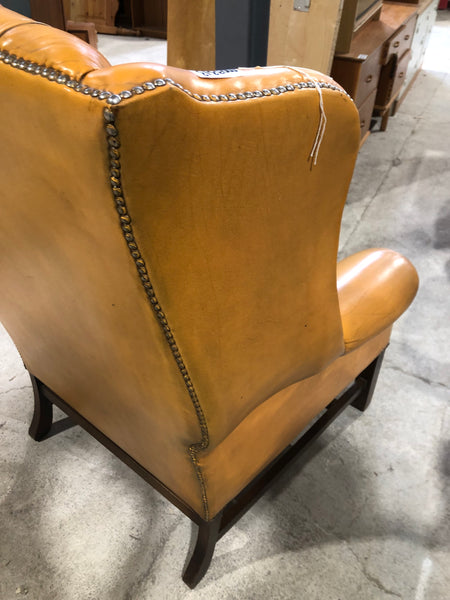 Soft Orange 1960’s Chesterfield Wingback Armchair
