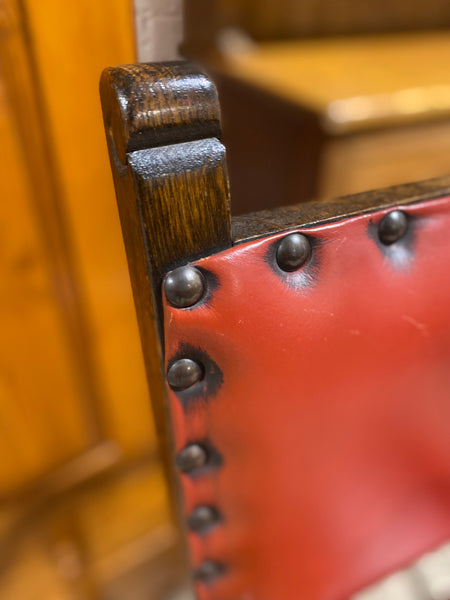 Oak Leather Studded Detail Armchair