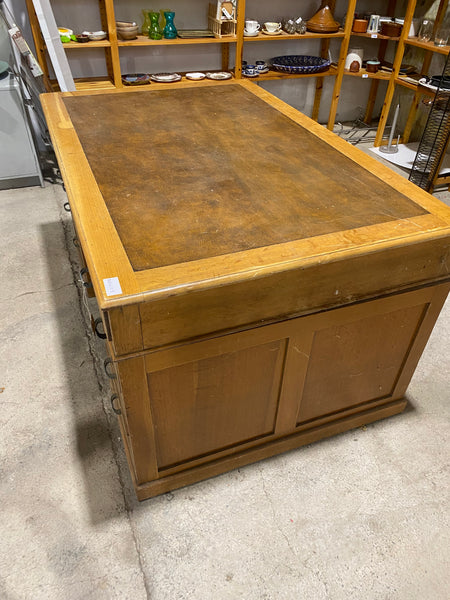 Large Oak Partners Desk with Leather Top