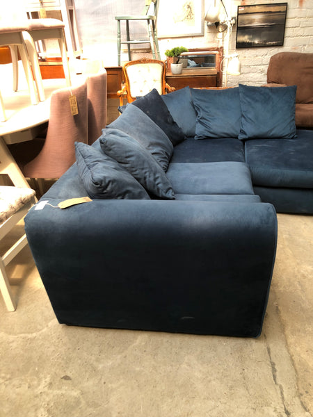 Blue Faux Suede Corner Sofa