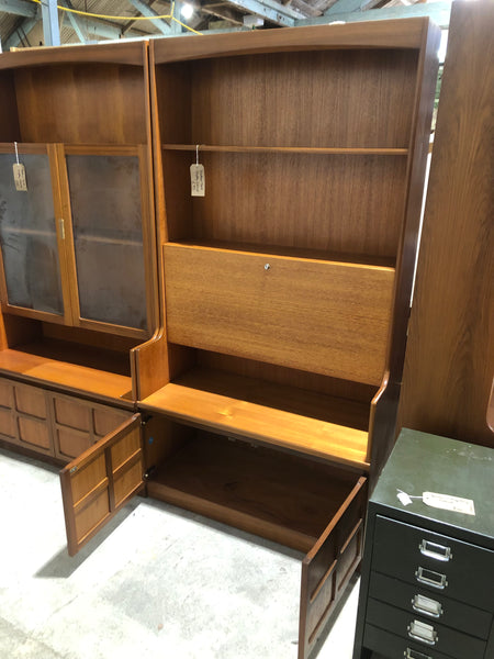 ‘Nathan’ Teak Display Cabinet With Drop Down Cupboard