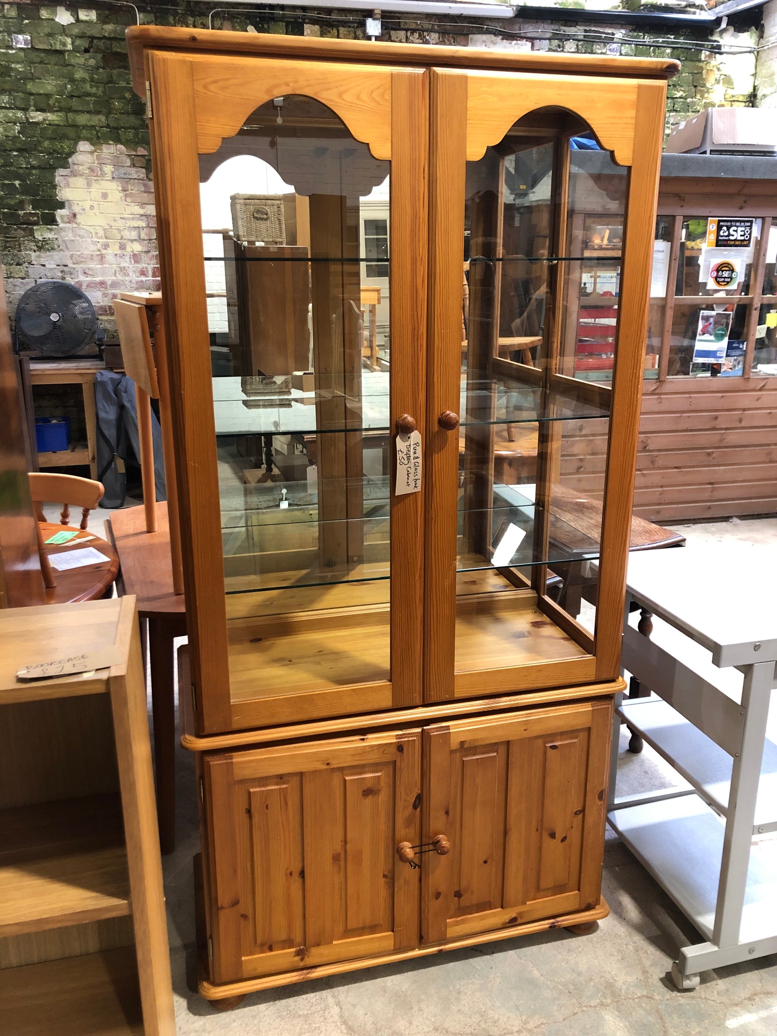 Pine & Glass Fronted Display Cabinet