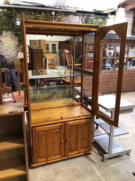 Pine & Glass Fronted Display Cabinet