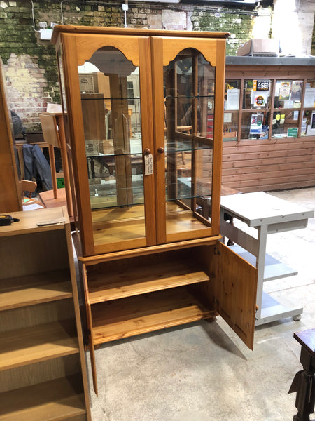 Pine & Glass Fronted Display Cabinet