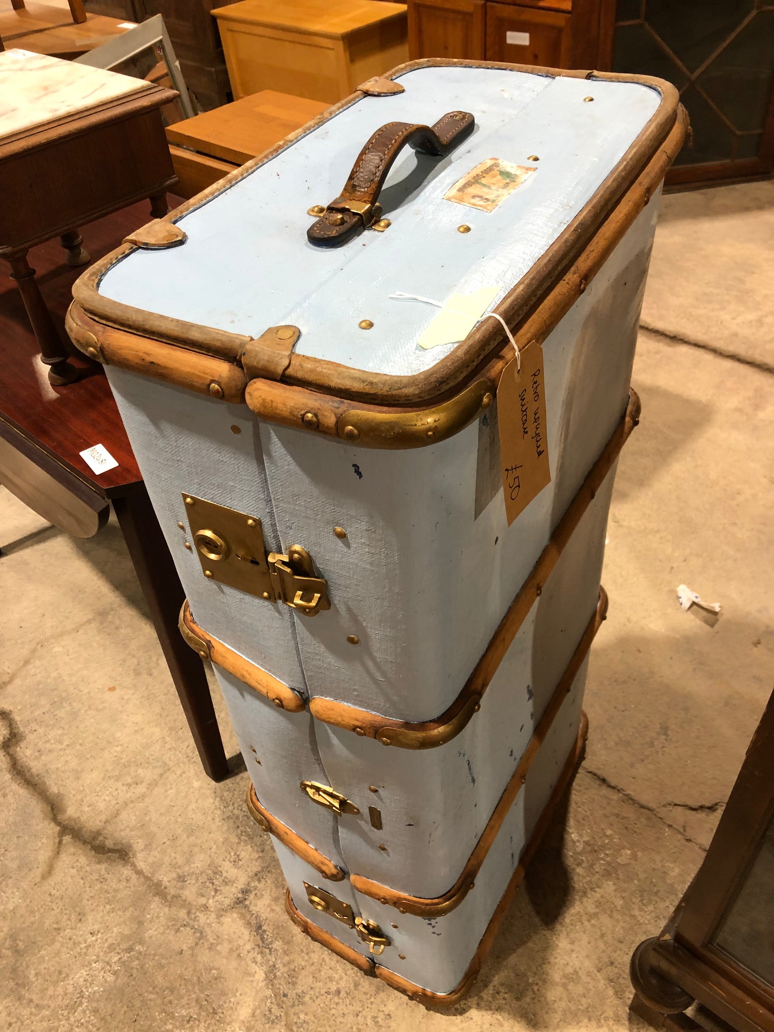Upcycled blue suitcase