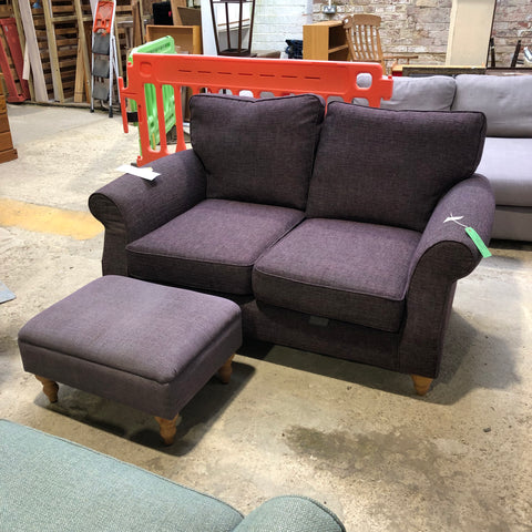 Purple Two Seater Sofa and Footstool