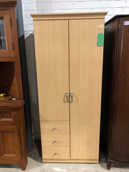 Wood Veneer Double Wardrobe with Drawers and Hanging Rail - REF