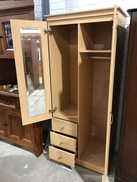 Wood Veneer Double Wardrobe with Drawers and Hanging Rail - REF