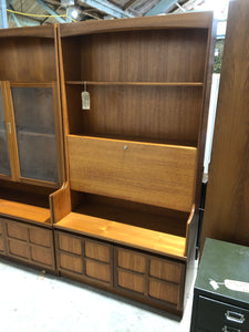 ‘Nathan’ Teak Display Cabinet With Drop Down Cupboard