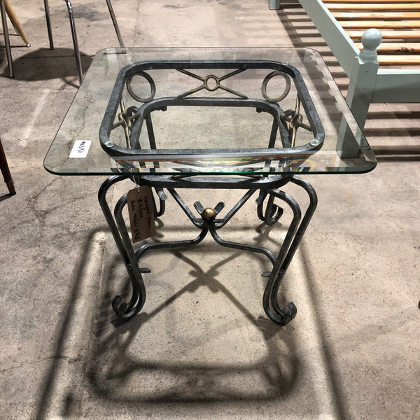 Wrought Iron & Glass Side Table