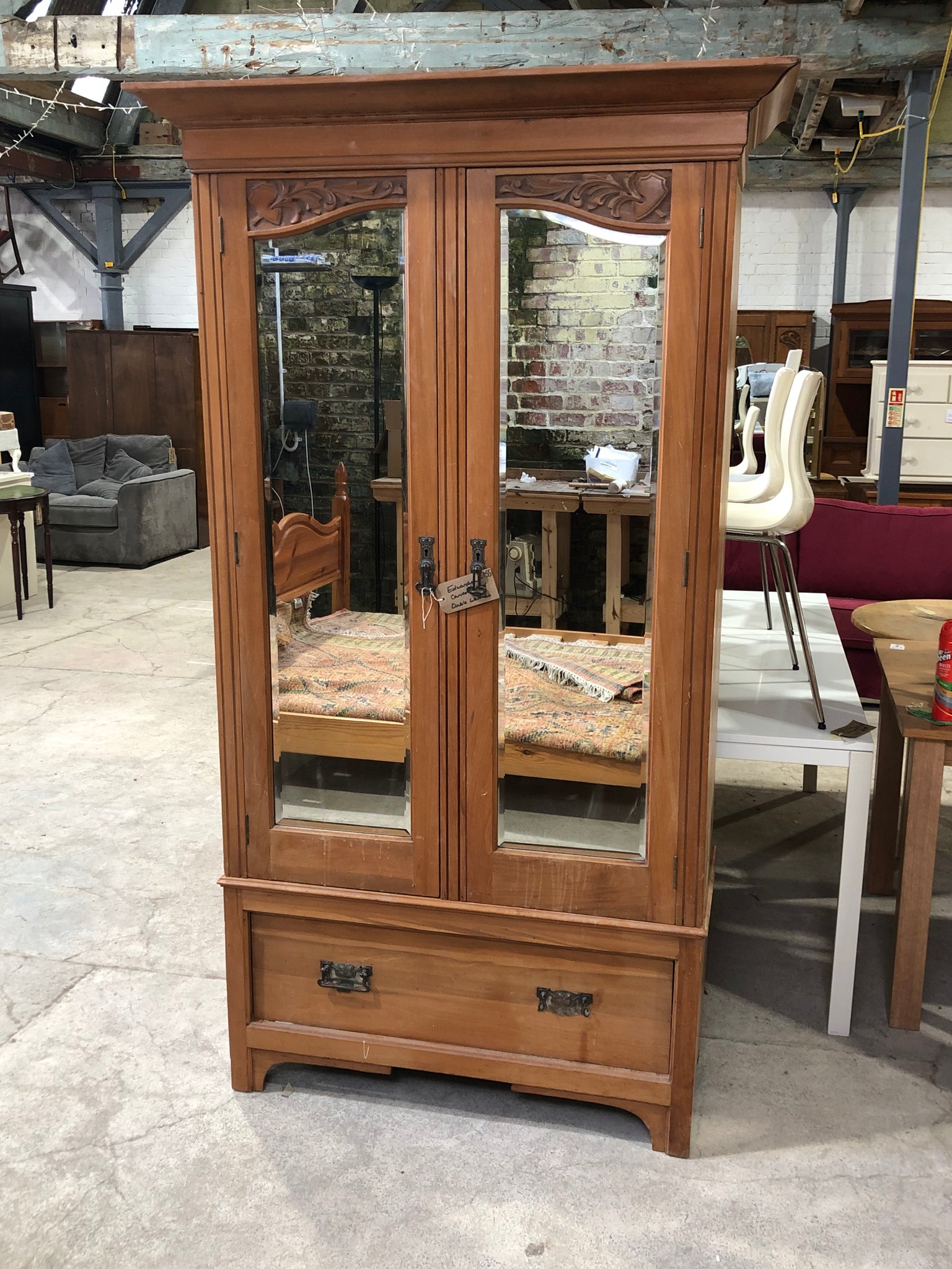 Edwardian Carved Wood Double Wardrobe