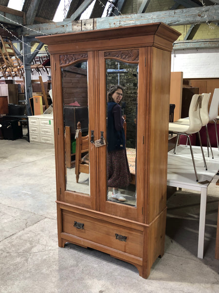 Edwardian Carved Wood Double Wardrobe