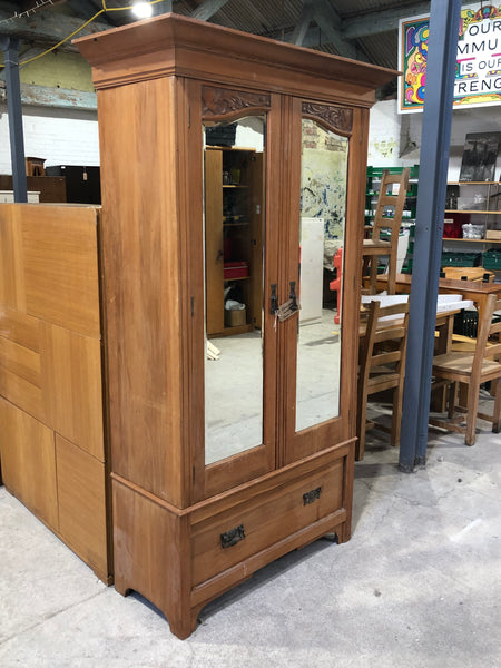 Edwardian Carved Wood Double Wardrobe