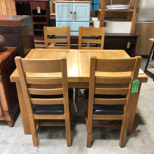 Extending Solid Oak Table & Six Chairs - REF