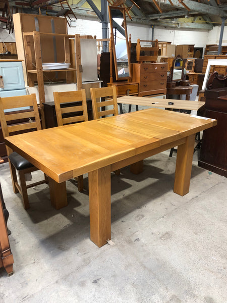 Extending Solid Oak Table & Six Chairs - REF