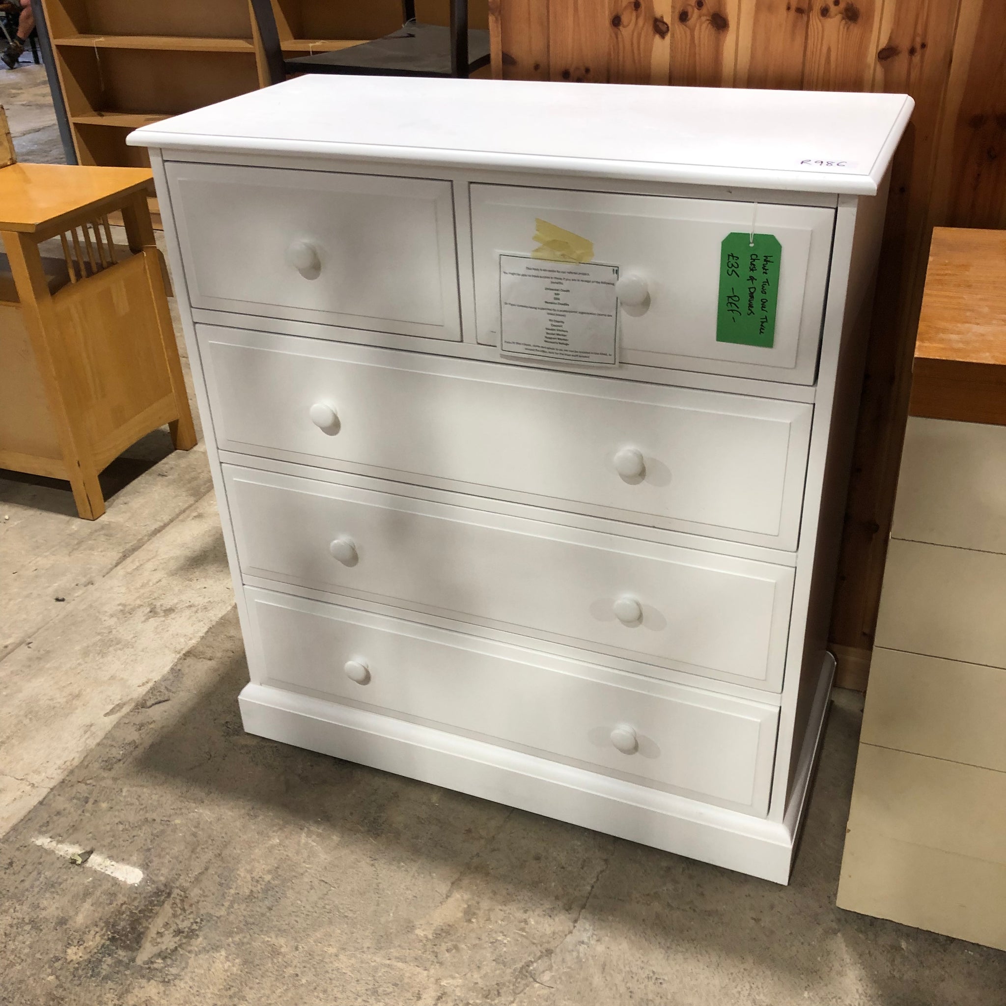 White Two Over Three Chest Of Drawers - REF