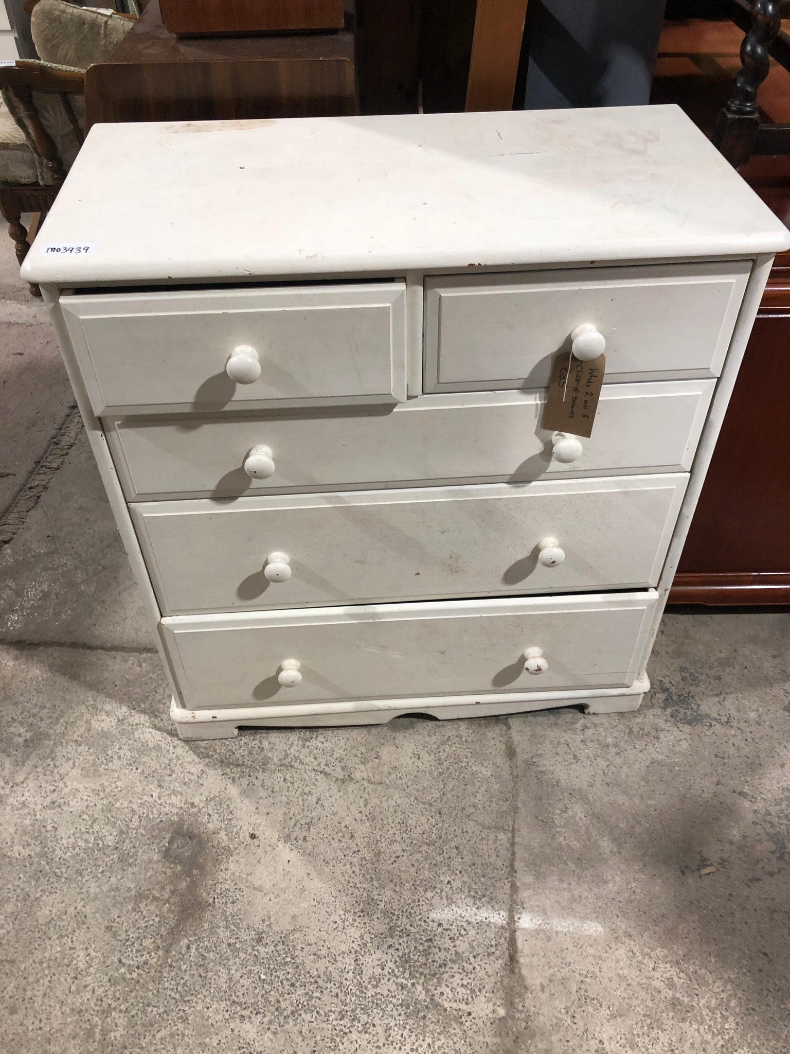 White 2 over 3 chest of drawers