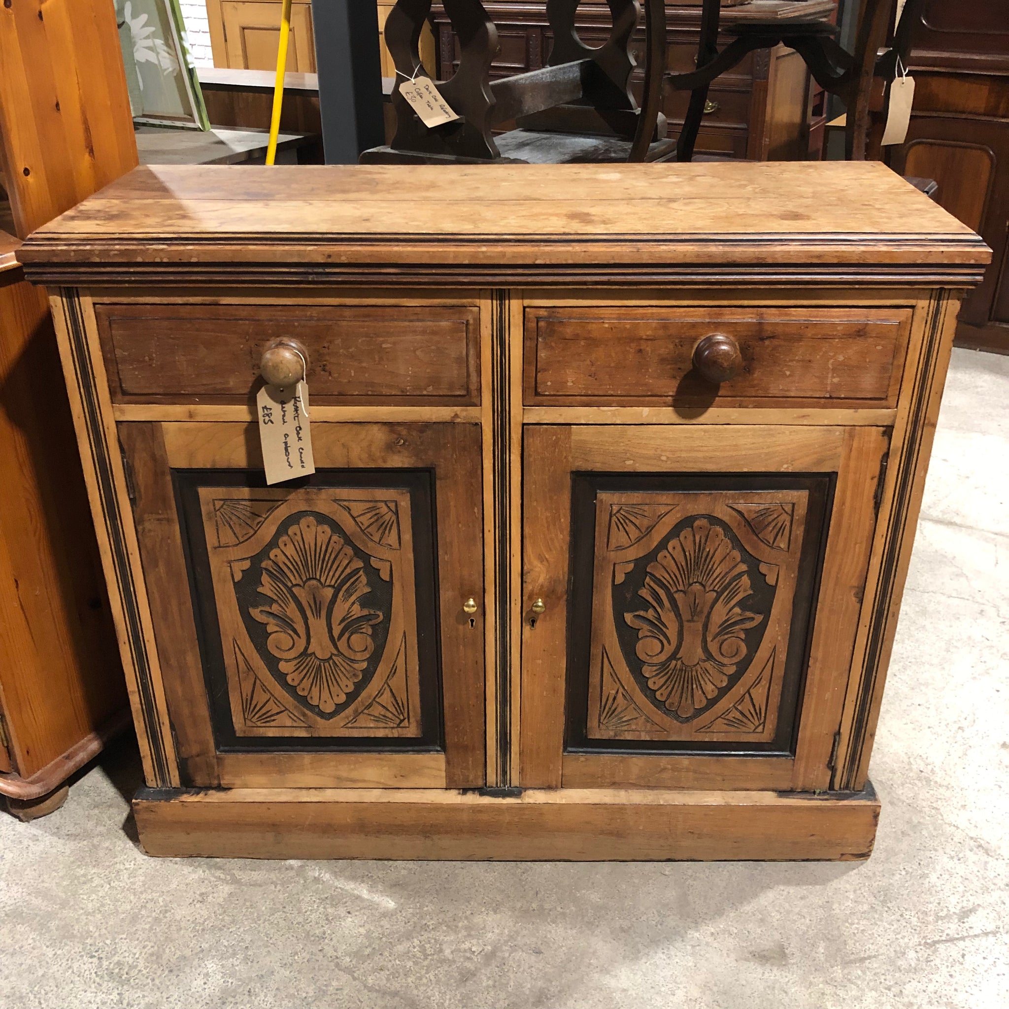 Rustic Oak Carved Detail Cupboard