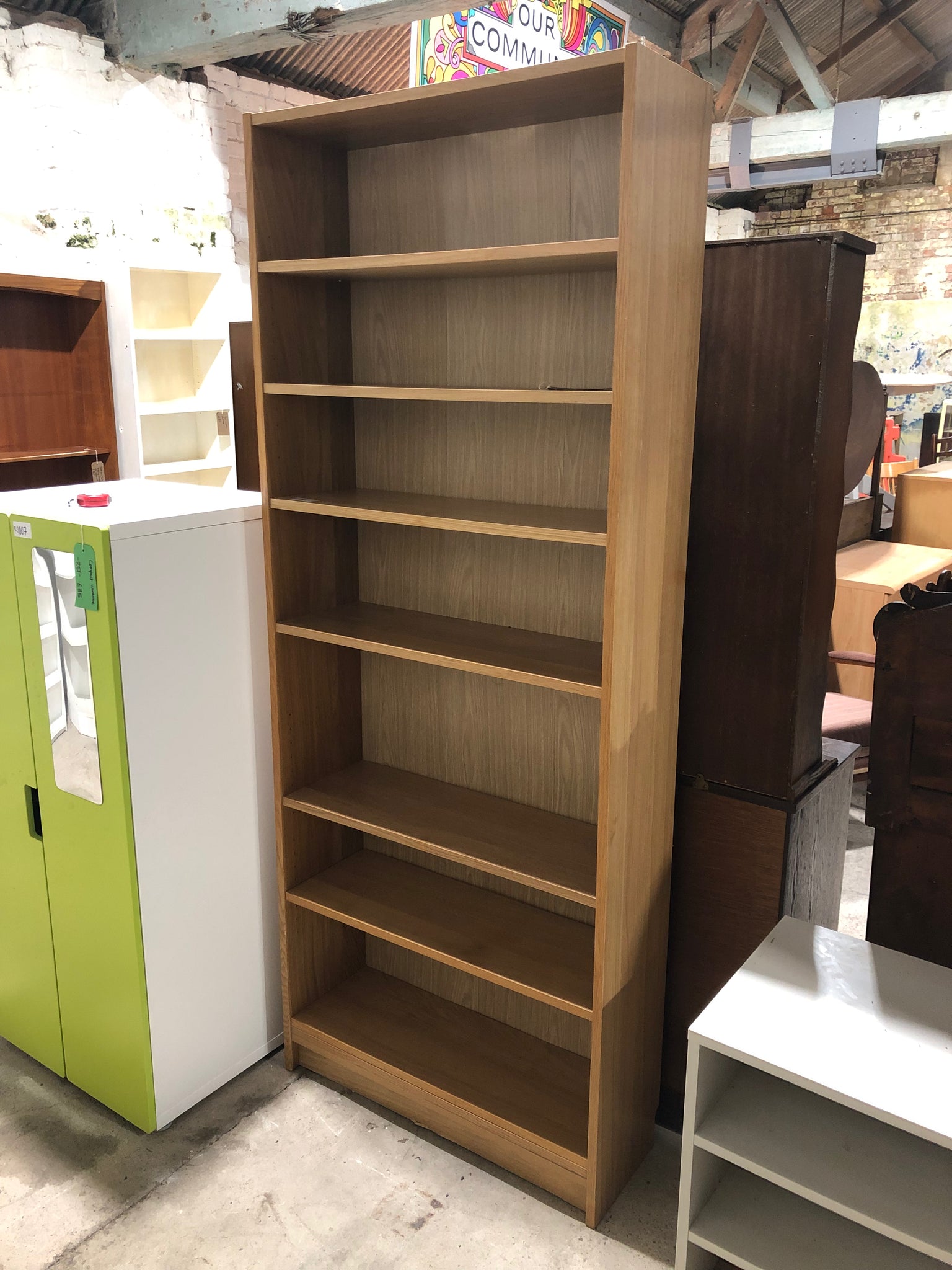 Tall Wooden Veneer Bookcase