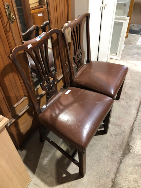 Pair vintage leather style chairs