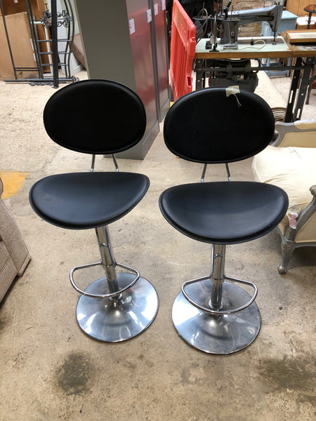 Pair Black Adjustable Bar Breakfast Stools