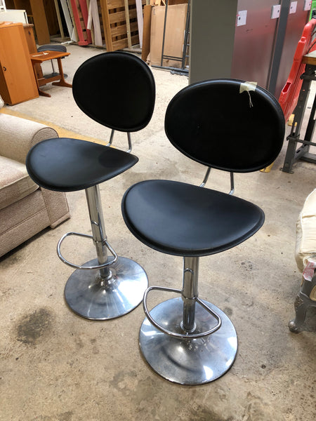 Pair Black Adjustable Bar Breakfast Stools