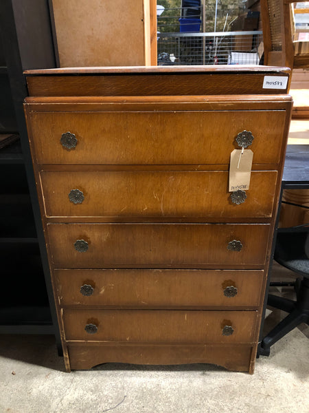GHC - Vintage Oak Tallboy Chest of 5 Drawers